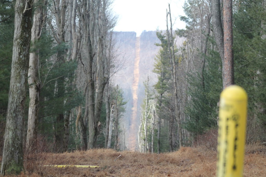 Sunoco’s Mariner East 1 pipeline right-of-way, deforested, in the Tuscarora State Forest. Photo courtesy of Harvey Nickey.