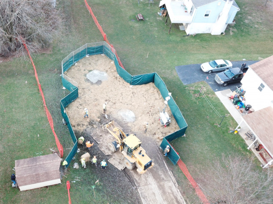 View of Mariner East sinkhole repair by homes (Credit: State Impact)